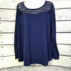 Lane Bryant Navy Lace Yoke Long Sleeve Top 14/16